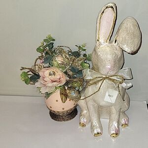 PIER1 EASTER IVORY CAPIZ FLORAL BUTTERFLY EGG GLAMOUR BUNNY CENTERPIECE PIER One